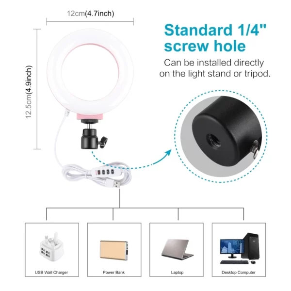 12cm LED Ring Light 3 Modes USB Dimmable Selfie Beauty – Image 2
