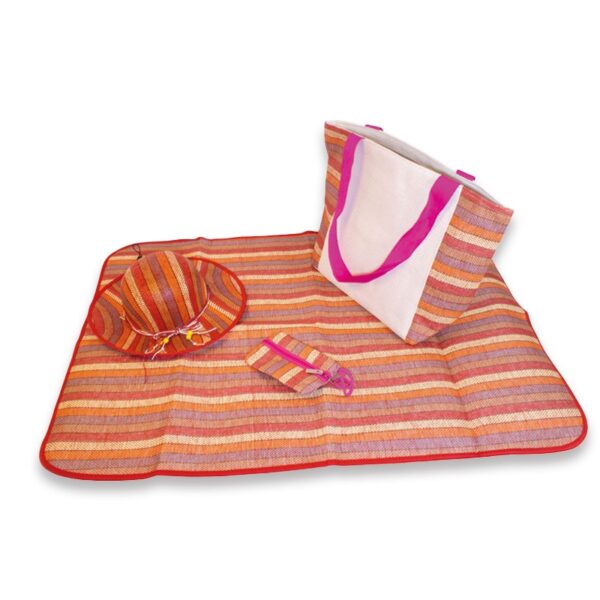 Set de Plage Coloré (Chapeau, Sac, Tapis et Petite Trousse)