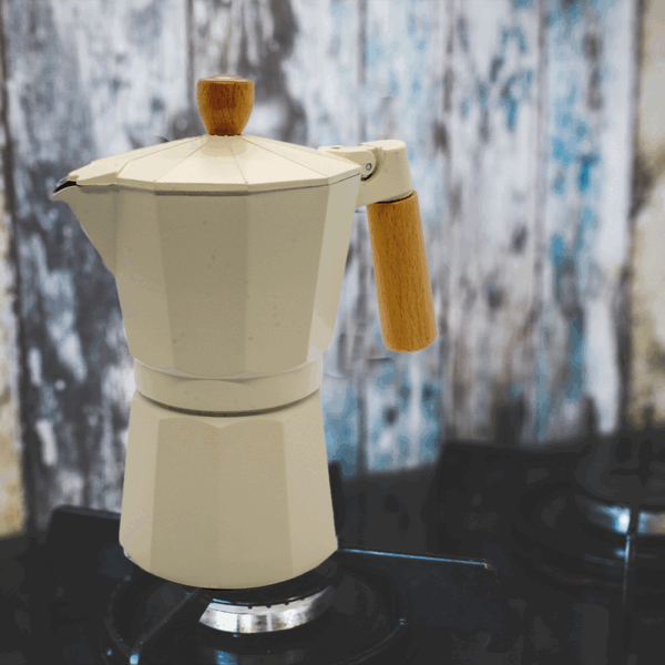 Cafetière Italienne Moka Bois Crème 6 Tasses – Image 2