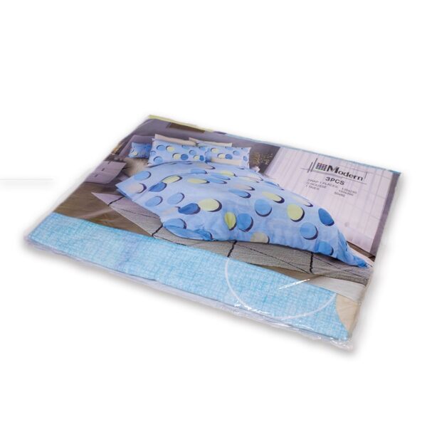 Parure de lit une place 3 pièces bleu Motif circulaire