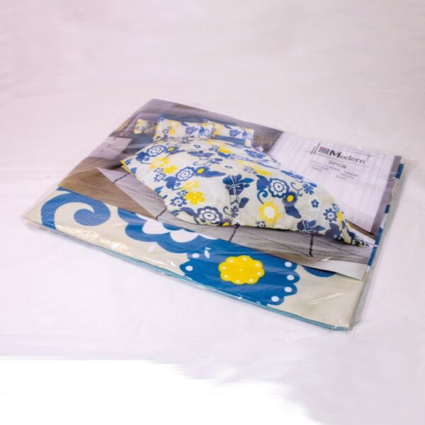 Parure de lit une place 3 pièces bleu jaune Motif floral
