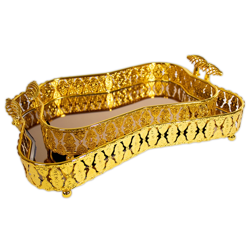 Série de 2 Plateaux Dorés en métal et verre – Image 2