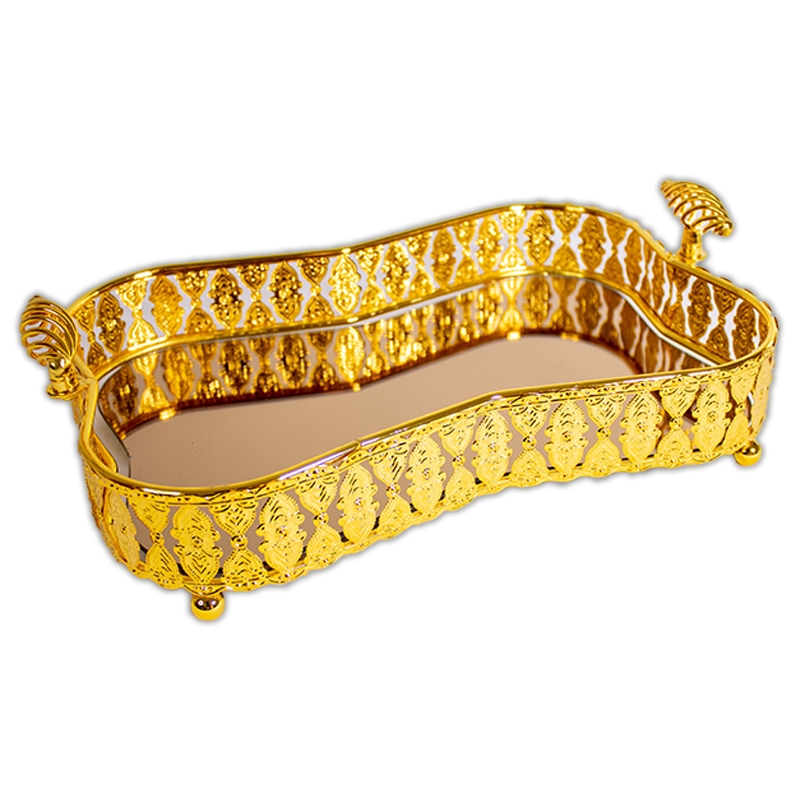 Série de 2 Plateaux Dorés en métal et verre – Image 3