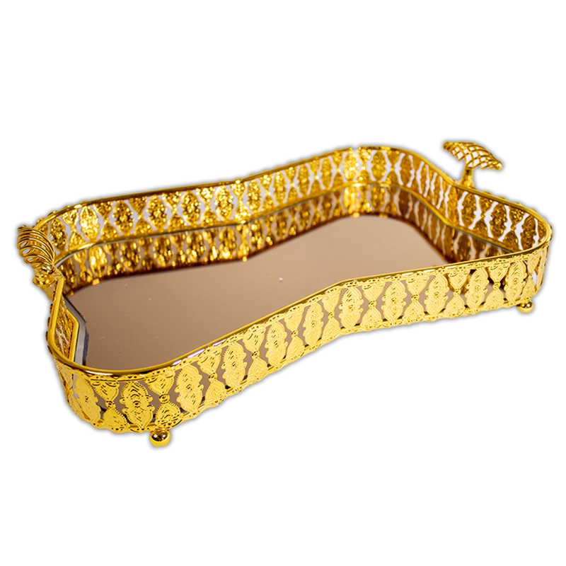 Série de 2 Plateaux Dorés en métal et verre – Image 4