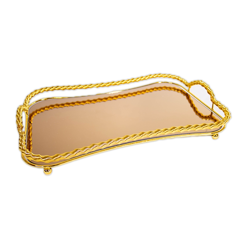 Série de 2 Plateaux Dorés en métal et verre Motif 2 – Image 4