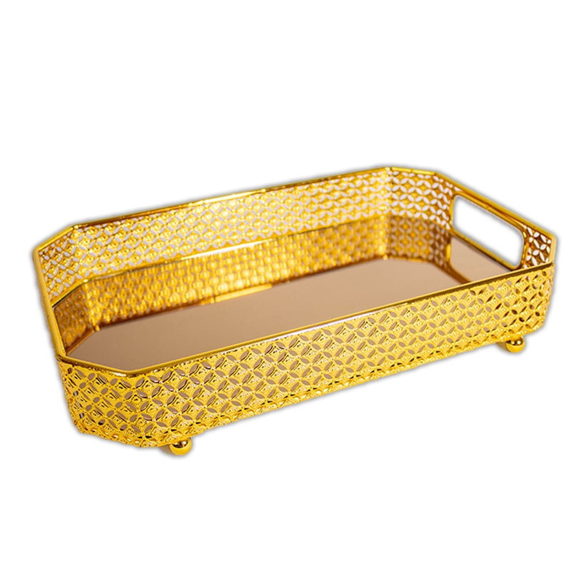 Série de 2 Plateaux Dorés en métal et verre Motif 3 – Image 3