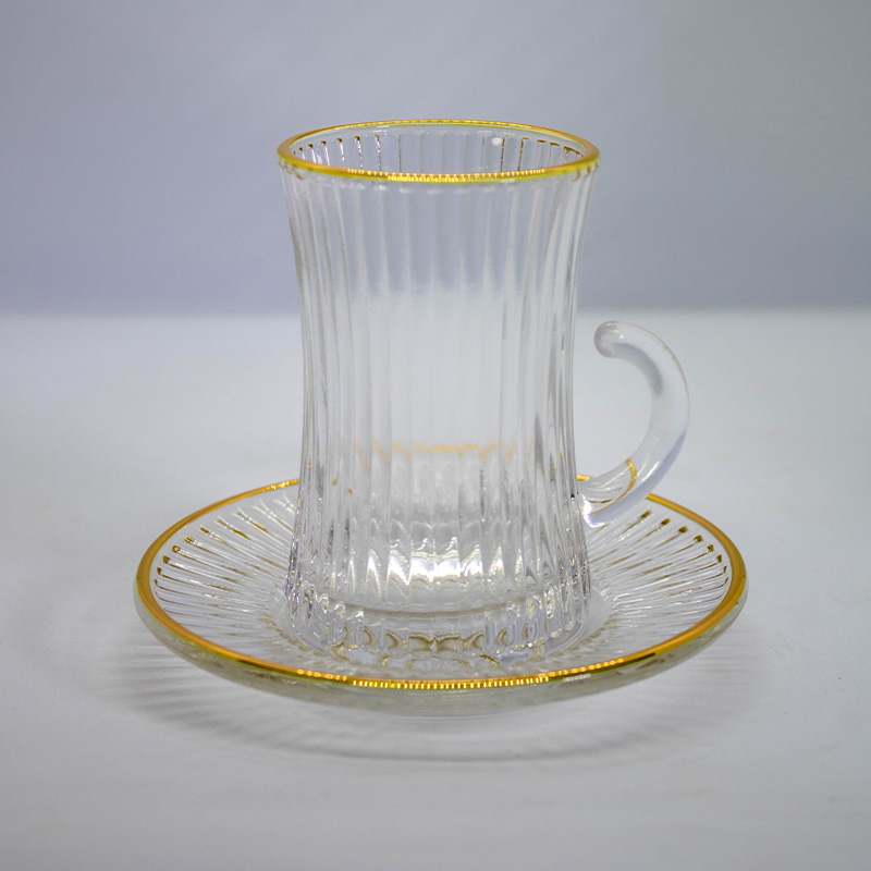 Coffret 12 Pièces de Thé – 6 Tasses & 6 Sous-Tasses – Motif Doré – Image 2