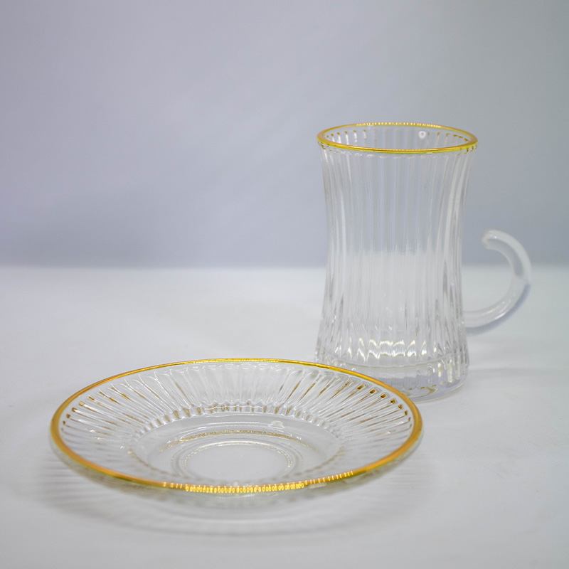 Coffret 12 Pièces de Thé – 6 Tasses & 6 Sous-Tasses – Motif Doré – Image 3