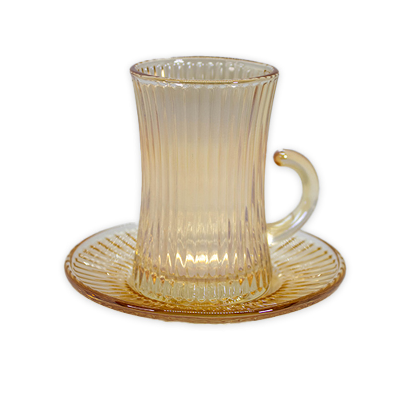 Coffret 12 Pièces de Thé – 6 Tasses & 6 Sous-Tasses – Motif Ambre – Image 2