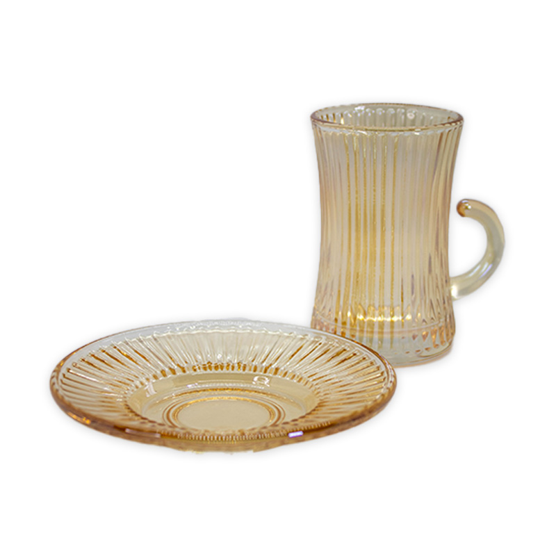 Coffret 12 Pièces de Thé – 6 Tasses & 6 Sous-Tasses – Motif Ambre – Image 6