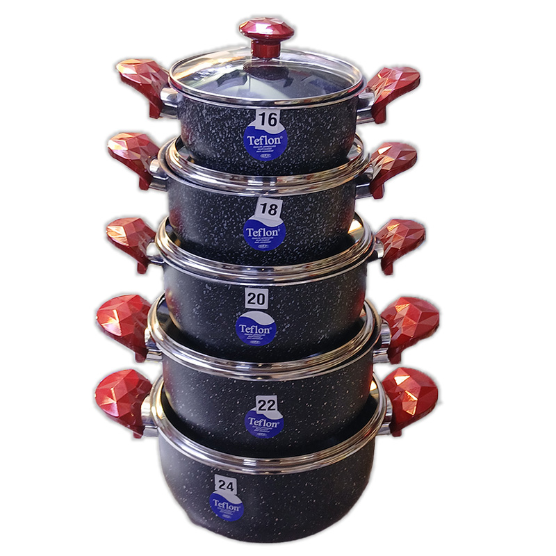 Set de 5 Faitouts Teflon Granit – 10 Pièces – Ø 16 à 24 cm – Image 2